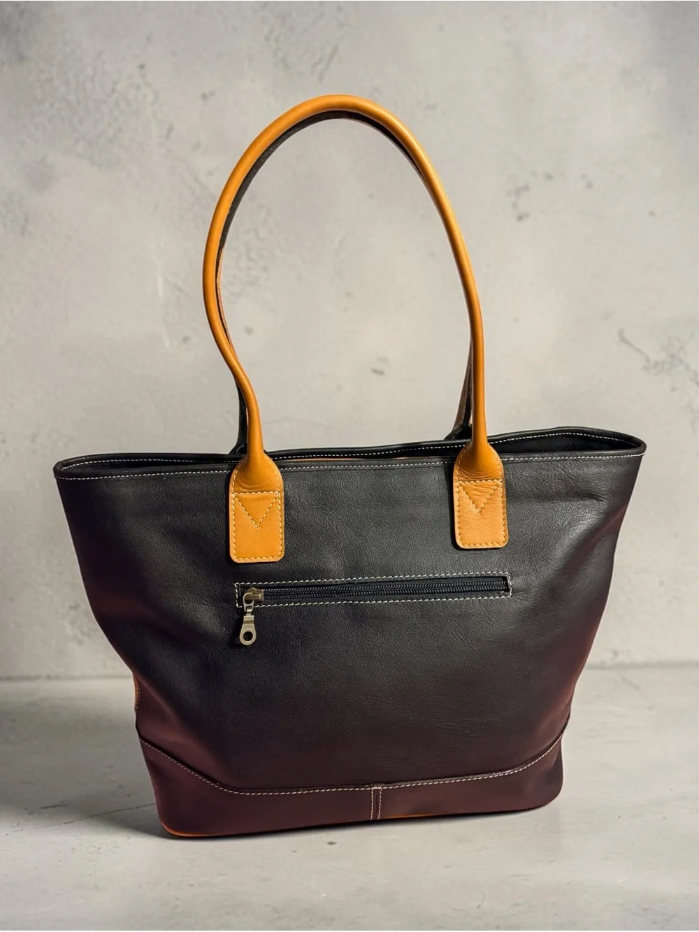 Two-Tone Black & Mustard Leather Shoulder Bag